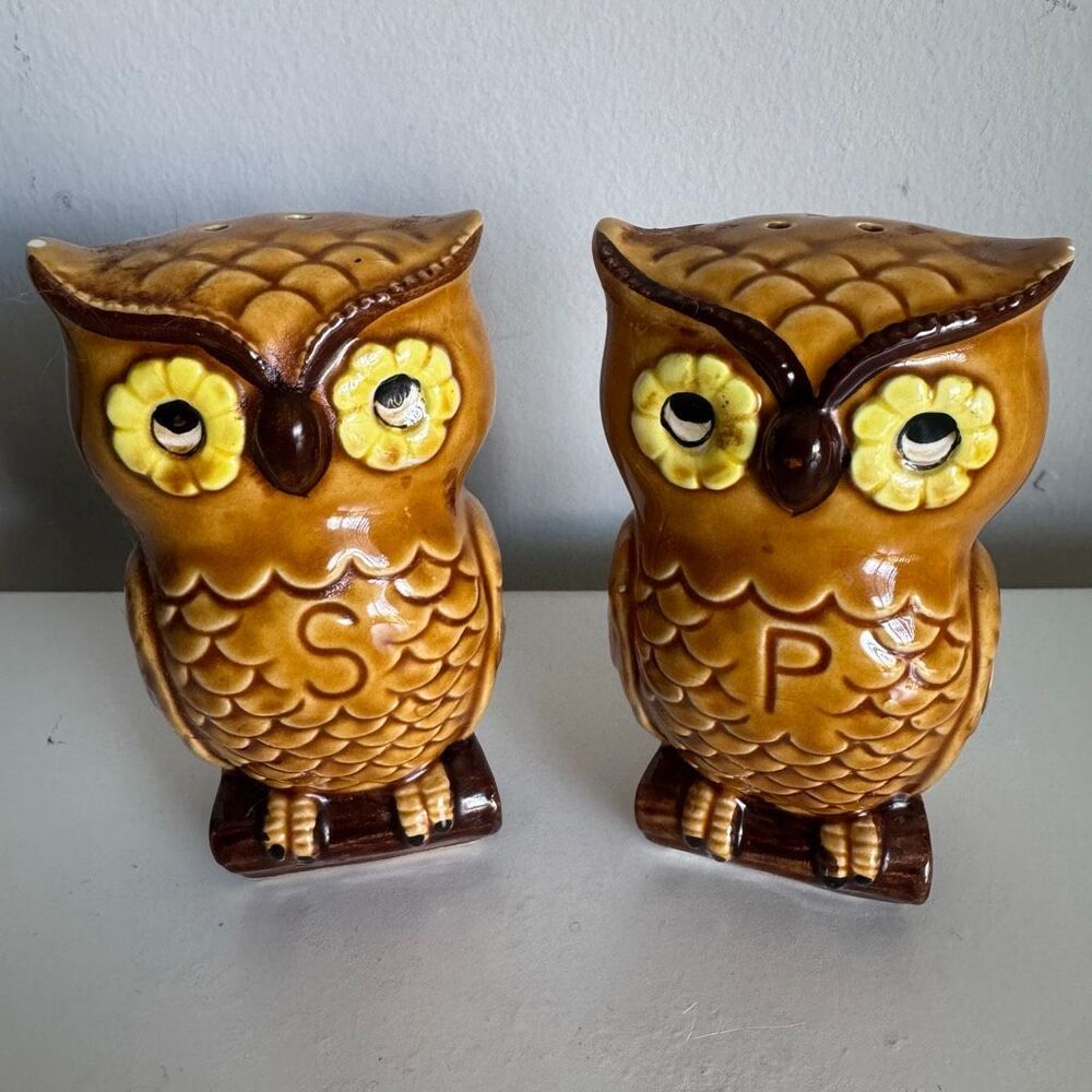 1960’s Owl Salt & Pepper Shakers Made In Japan kitschy